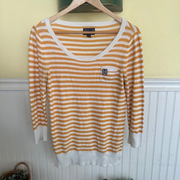American eagle Outfitters M Vintage Y2K long line striped yellow sweater - Picture 6 of 7
